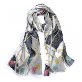 Silk Scarf 100 SILK White PRINTSCARF 55X 173 CM Natural Fabric High Quality Free Shipping